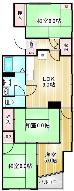 伊勢山ハイツ(4LDK/2階)の間取り写真