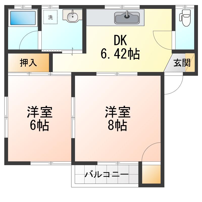 グレープハウスTAJIMA(2DK/1階)の間取り写真