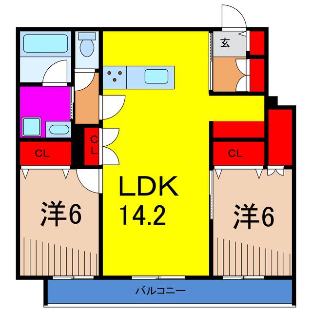 ティオ ブルーノ(2LDK/2階)の間取り写真