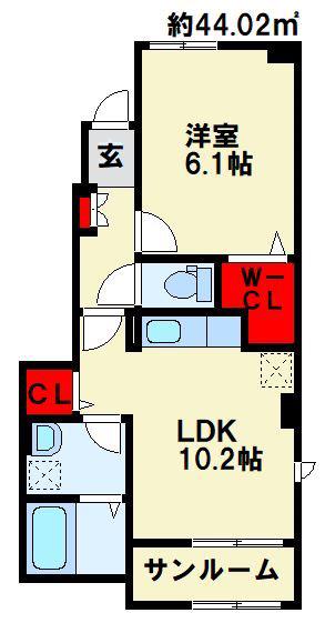 アーバンコート南行橋A棟(1LDK/1階)の間取り写真