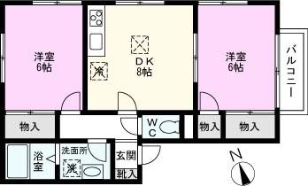 グリュックB(2DK/2階)の間取り写真
