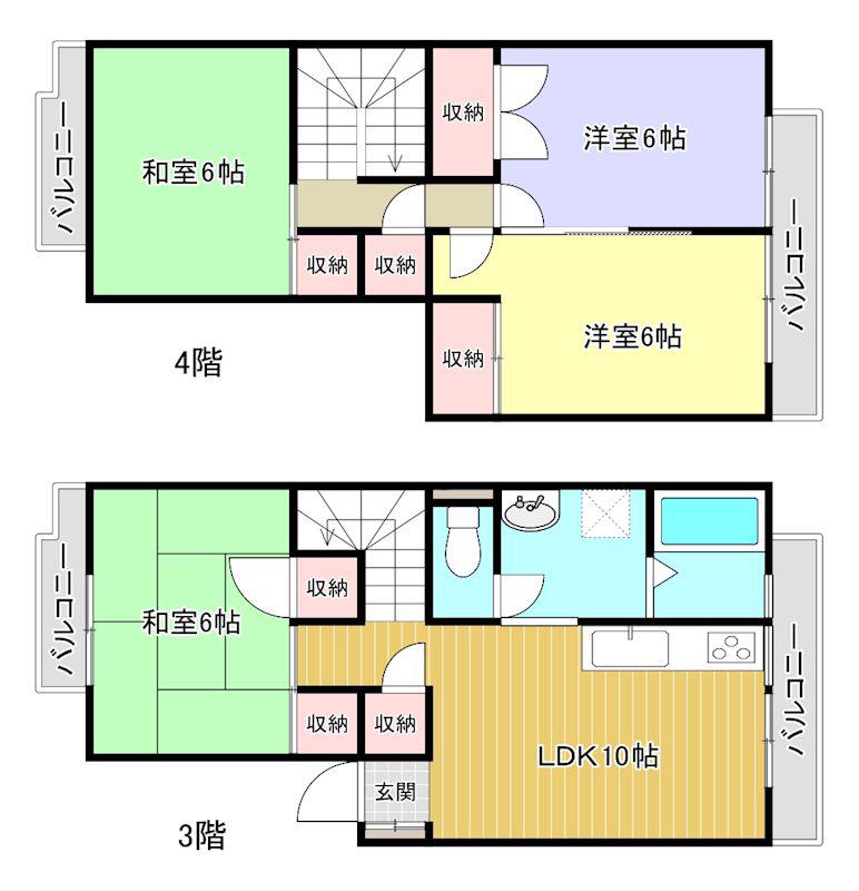 メゾネット朝(4LDK/3階)の間取り写真
