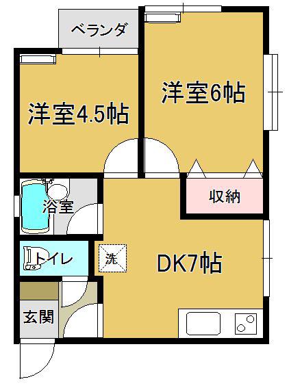 アリカドB(2DK/1階)の間取り写真
