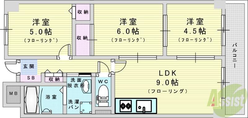 久光マンション(3LDK/5階)の間取り写真