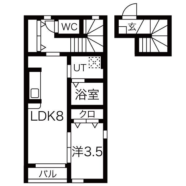 グランディール多賀城(1LDK/2階)の間取り写真