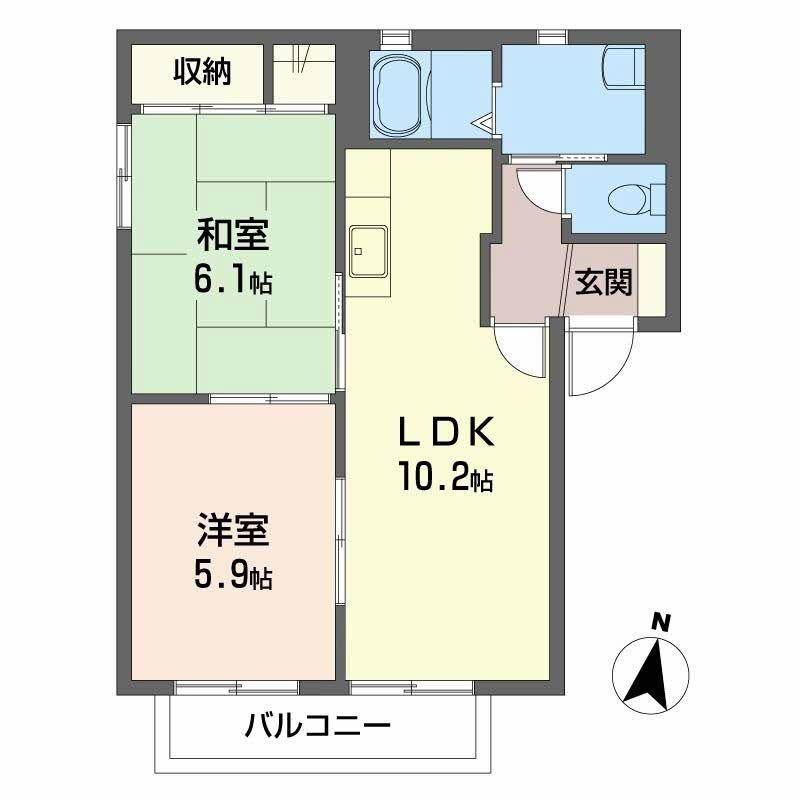 ディアコートA・B・C・D・E・F(2LDK/2階)の間取り写真