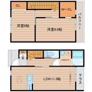 テラスハウス台原I(2LDK/1階)の間取り写真