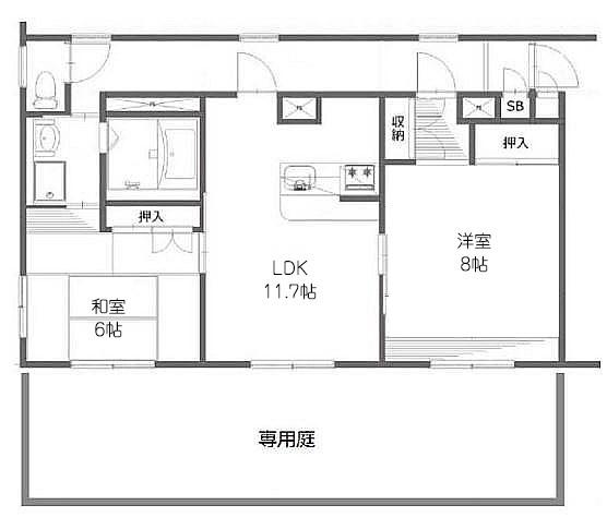 クレア辻堂(2LDK/1階)の間取り写真