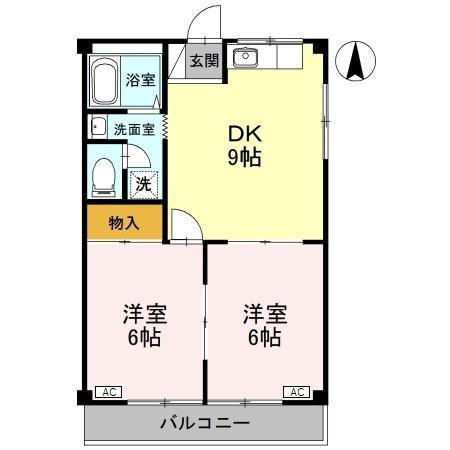 メゾンメローネ(2DK/2階)の間取り写真