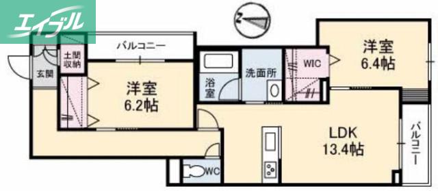 グランリシェス(2LDK/3階)の間取り写真