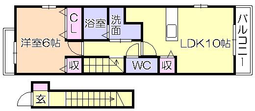 パラッツオII(1LDK/2階)の間取り写真
