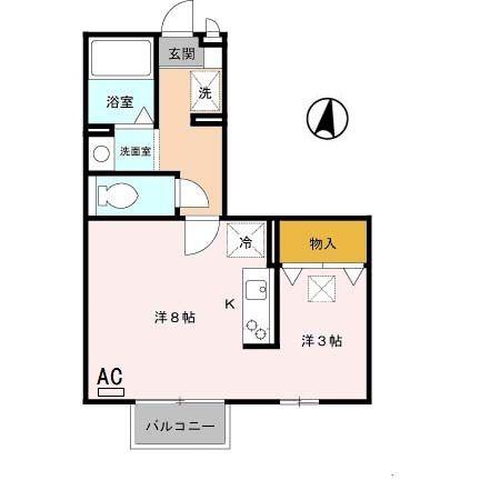 ピュアライフ D棟(ワンルーム/2階)の間取り写真