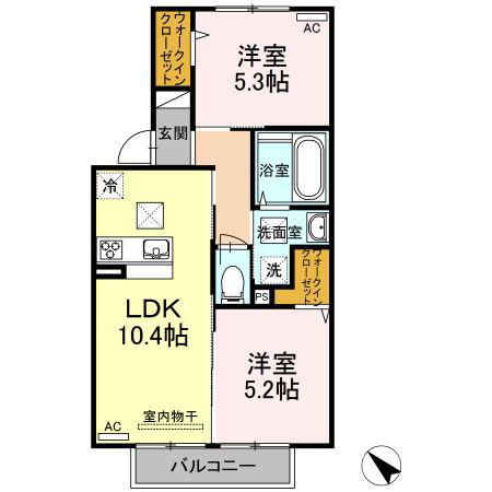 ハイム仁保津沖(2LDK/1階)の間取り写真