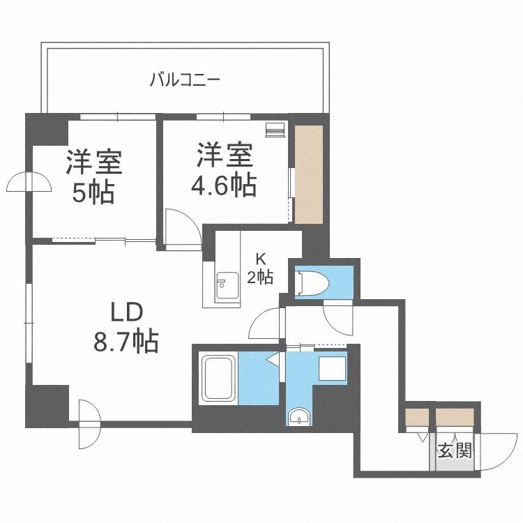 レジディア北2条イーストII(2LDK/7階)の間取り写真