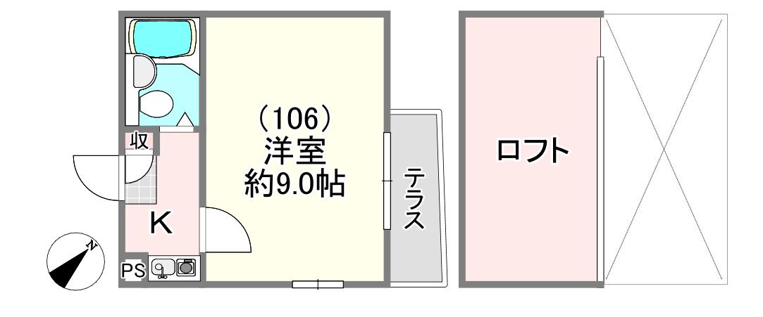 ジュネパレス北越谷第5(1K/1階)の間取り写真