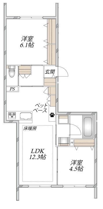 LA MAISON MATE 壱番館(2LDK/1階)の間取り写真