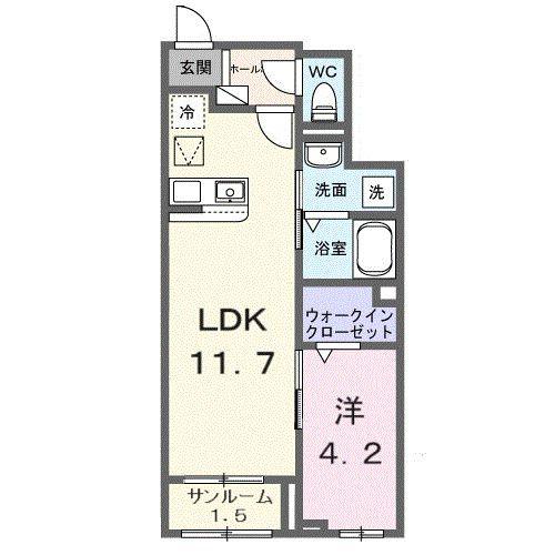 サジテール 青木島(1LDK/1階)の間取り写真