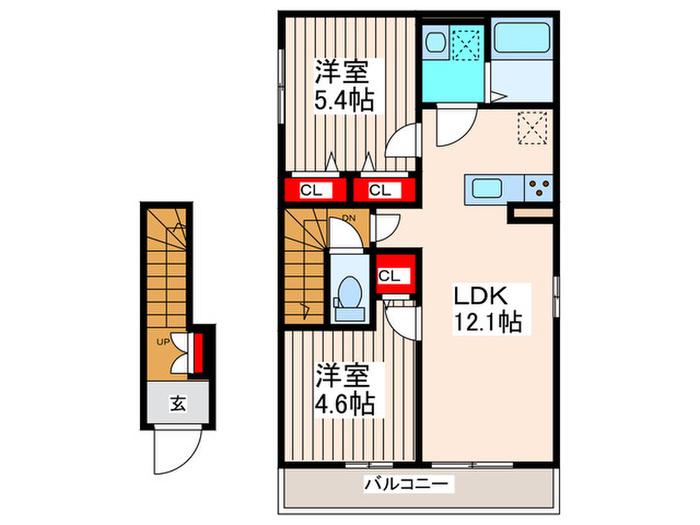 アップフィールドII(2LDK/1階)の間取り写真