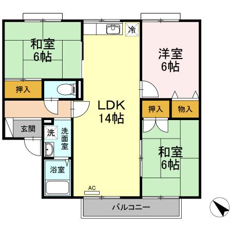 セジュールソレイユB(3LDK/2階)の間取り写真