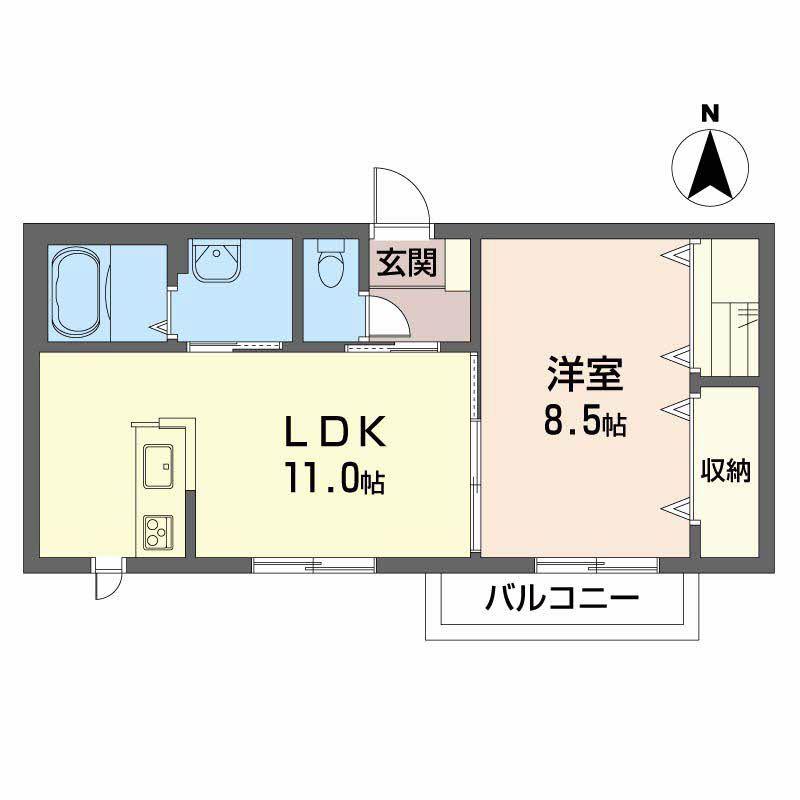 沖洲 清流荘 2(1LDK/2階)の間取り写真