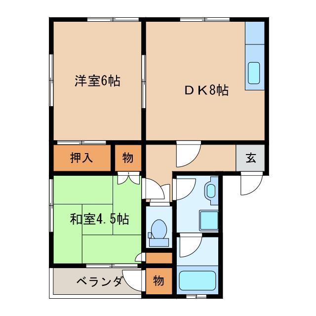 ハイライフオカモト(2DK/2階)の間取り写真