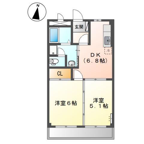 サニープレイス(2DK/3階)の間取り写真