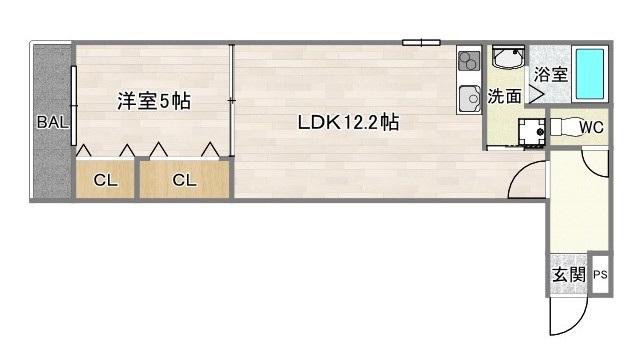 フジパレスエンII(1LDK/1階)の間取り写真