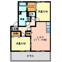 カーサソレーユII(2LDK/1階)の間取り写真