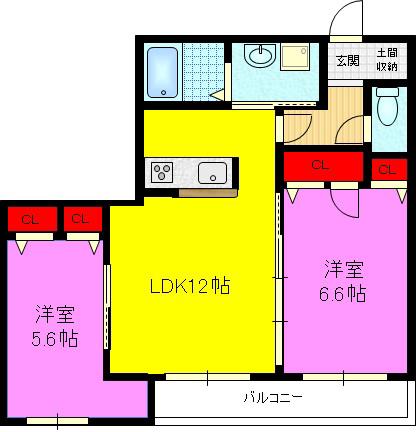 シャーメゾン中鴻池(2LDK/3階)の間取り写真