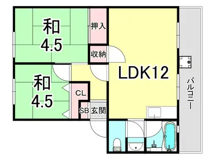 名谷農住団地 B棟(2LDK/2階)の間取り写真
