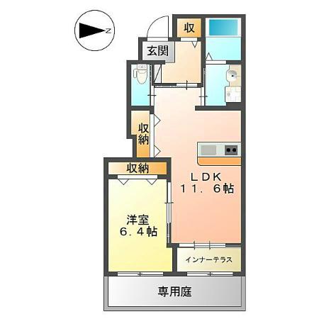 ルナキャット(1LDK/1階)の間取り写真