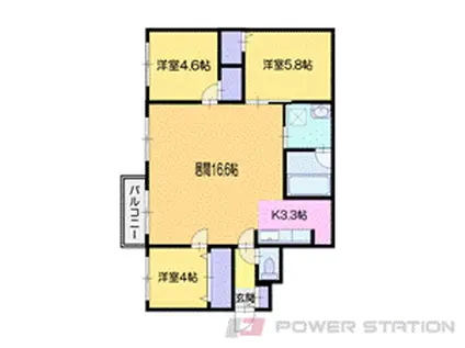 LOTUS ウエスト(3LDK/3階)の間取り写真