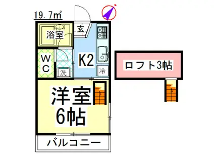 サンフラワー(1K/2階)の間取り写真