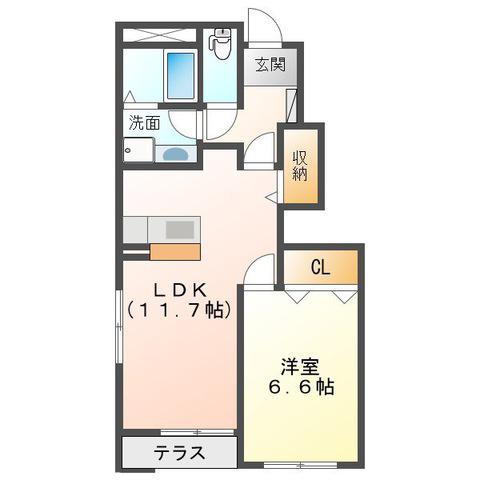 アンソレイェ(1LDK/1階)の間取り写真