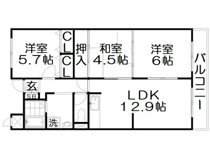香里ヶ丘Ⅱ番館(3LDK/3階)の間取り写真