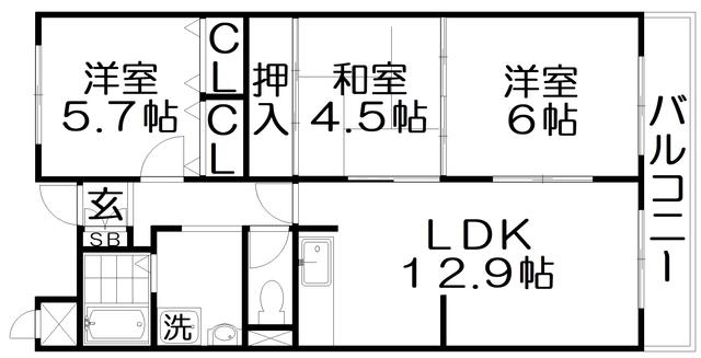 香里ヶ丘Ⅱ番館(3LDK/3階)の間取り写真