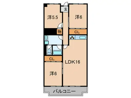 甲子園リバーサイドハイツ(3LDK/3階)の間取り写真