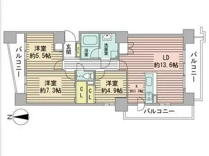 レジディア円山北5条(3LDK/6階)の間取り写真