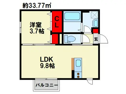 トレス苅田貮番館(1LDK/2階)の間取り写真