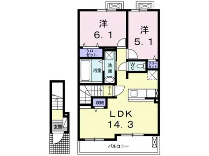 クロッシング・ヴィラージュIII(2LDK/2階)の間取り写真