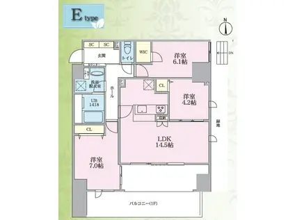 西馬込・Kマンション(3LDK/2階)の間取り写真