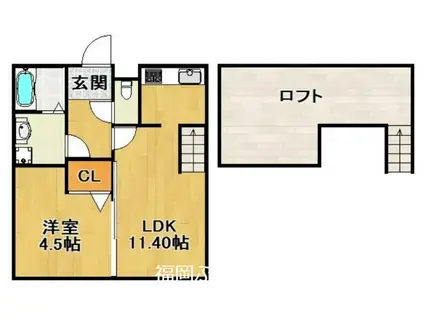 アンピオ吉塚弐番館(1SLDK/2階)の間取り写真