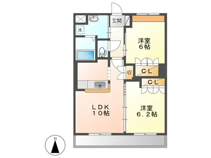 サンライズ亀甲(2LDK/3階)の間取り写真