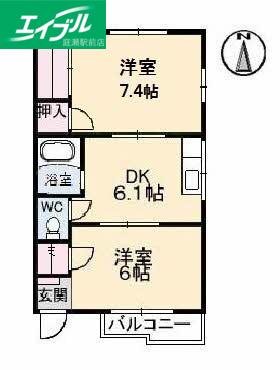 スナダハイツ(2DK/2階)の間取り写真