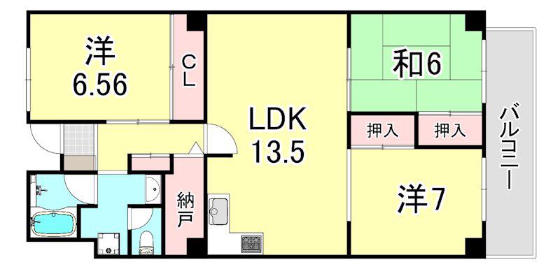 御影アーバンライフ(3LDK/2階)の間取り写真