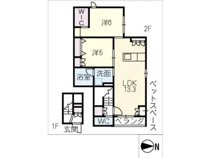 HEBEL寺町(2LDK/2階)の間取り写真