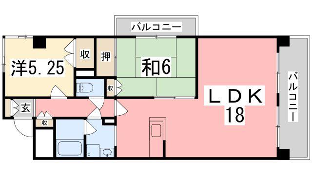 ラ グレイス姫路(2LDK/2階)の間取り写真
