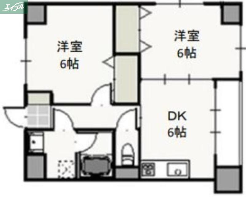 ウッドコート医大南(2DK/2階)の間取り写真