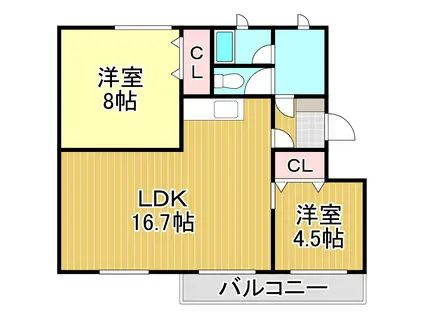 第1ブリリアント若草(2LDK/4階)の間取り写真