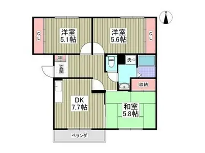 ガーデン・ムツミB(3DK/2階)の間取り写真